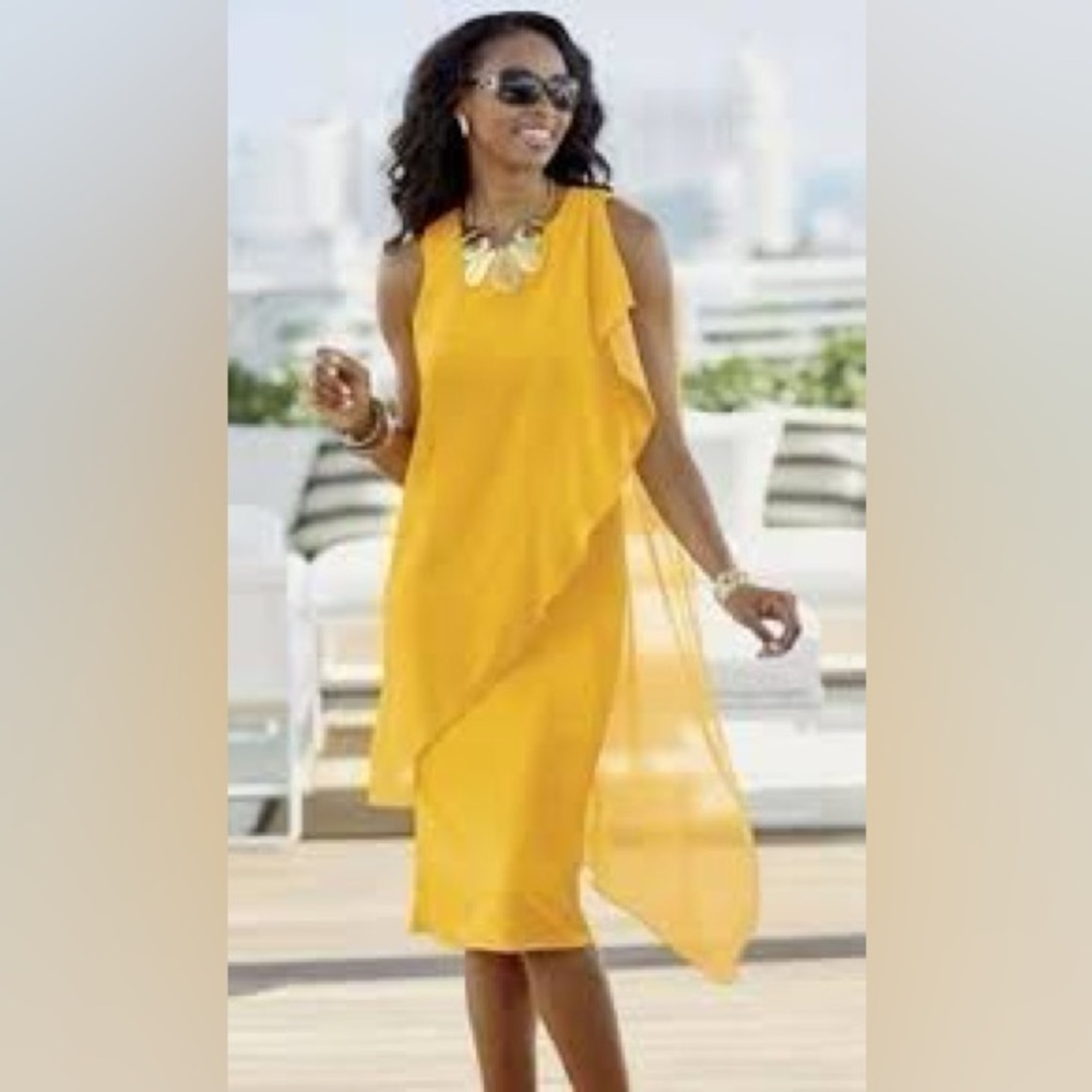 Ashro Kemon  Yellow Asymmetrical Sleeveless Midi Dress size Medium